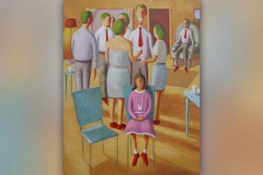 Painting of people gathered in room