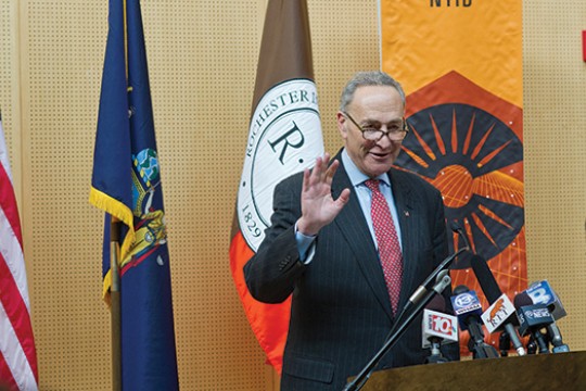 Senator speaking at podium