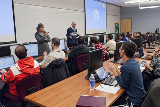 Professors teaching in classroom