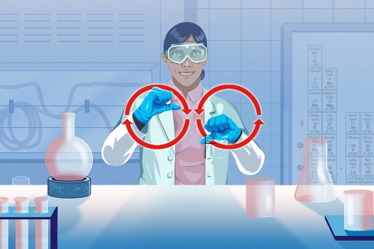 illustration of a scientist using American Sign Language for the word science.