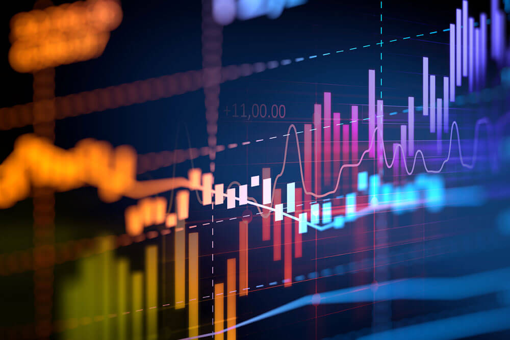 A composite of various colorful charts are overlayed on top of each other.
