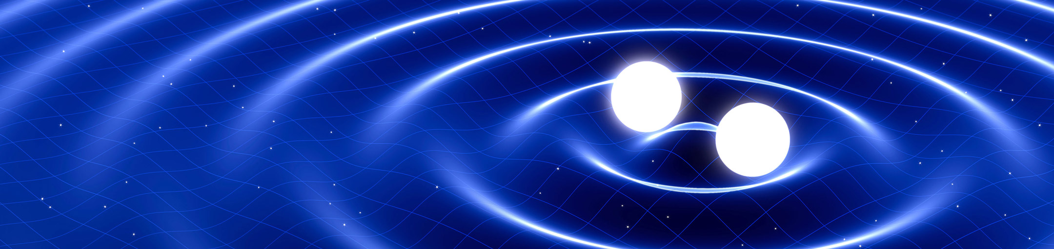 A mostly blue artistic rendering of two white balls creating a ripple effect.