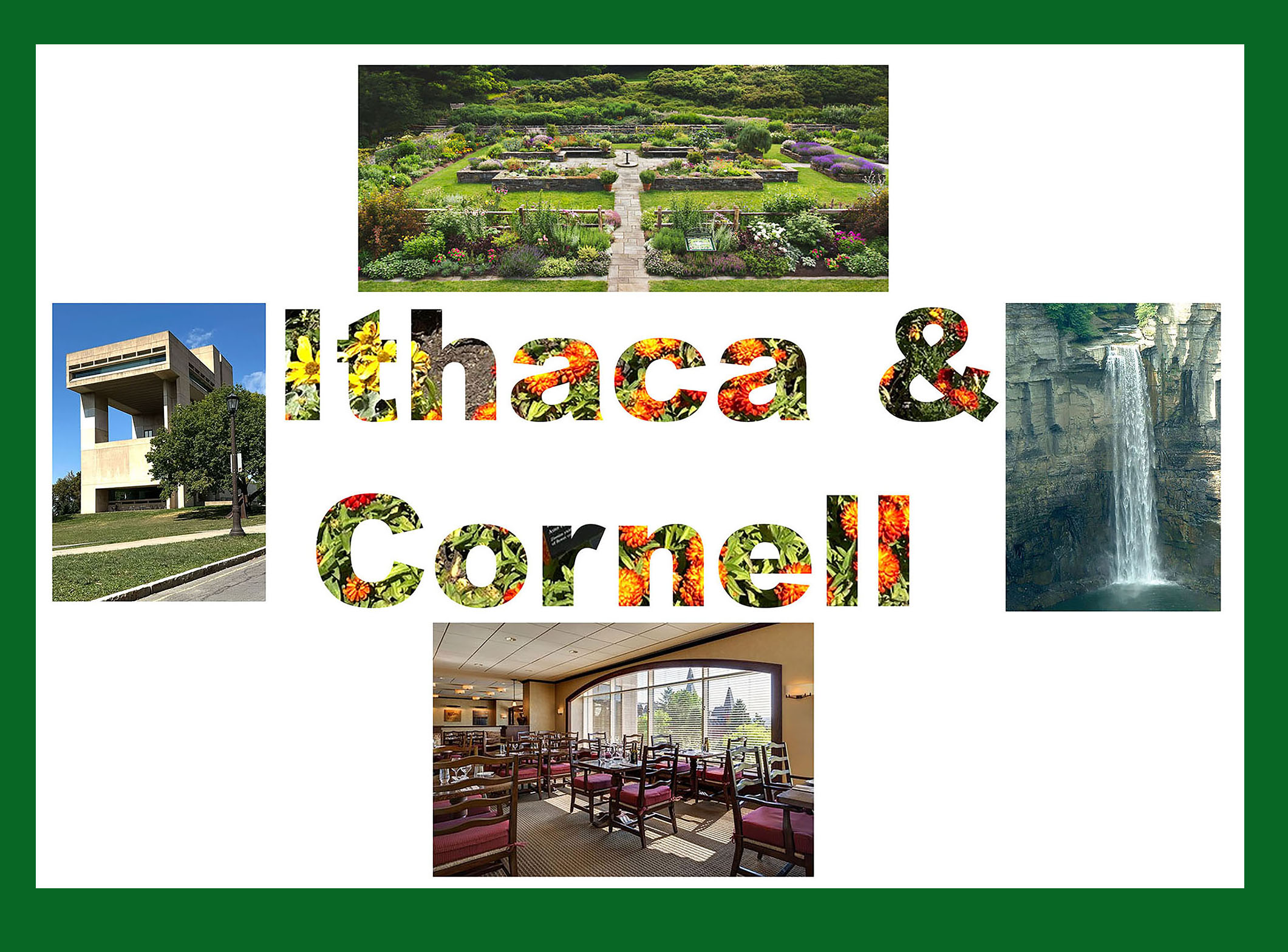 A collage of images relating to the trip to Ithaca/Cornell