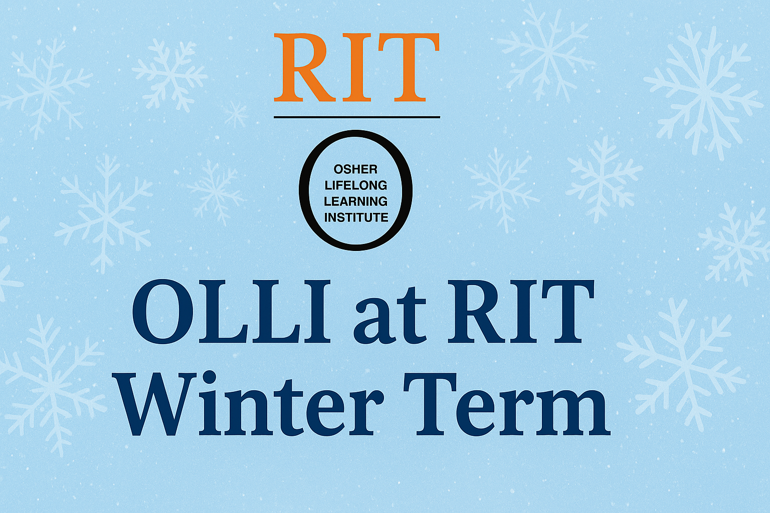 blue graphic with snowflakes announcing OLLI's winter term
