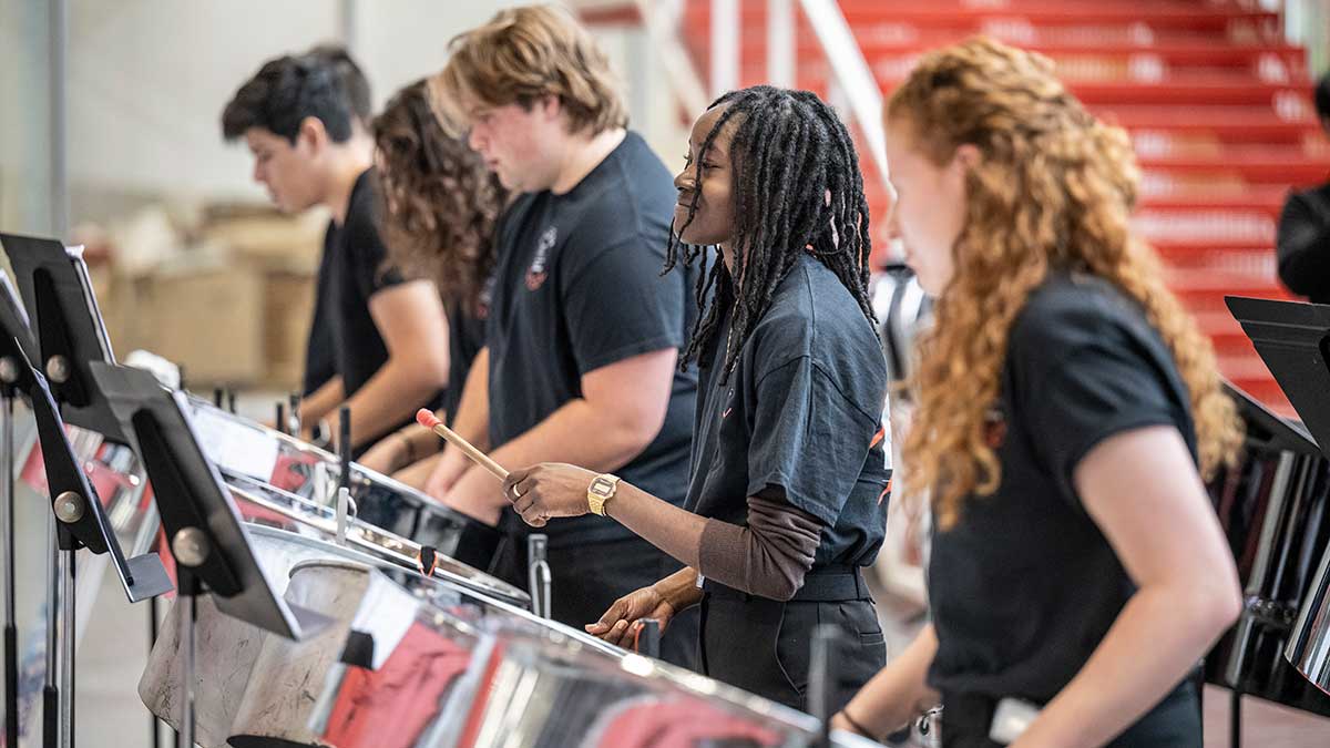 college students playing the steel drums.