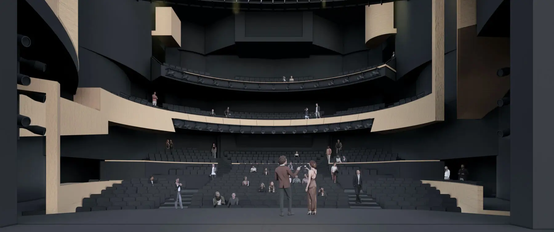 A rendering of the interior of the performance hall in the Music Performance Theater.