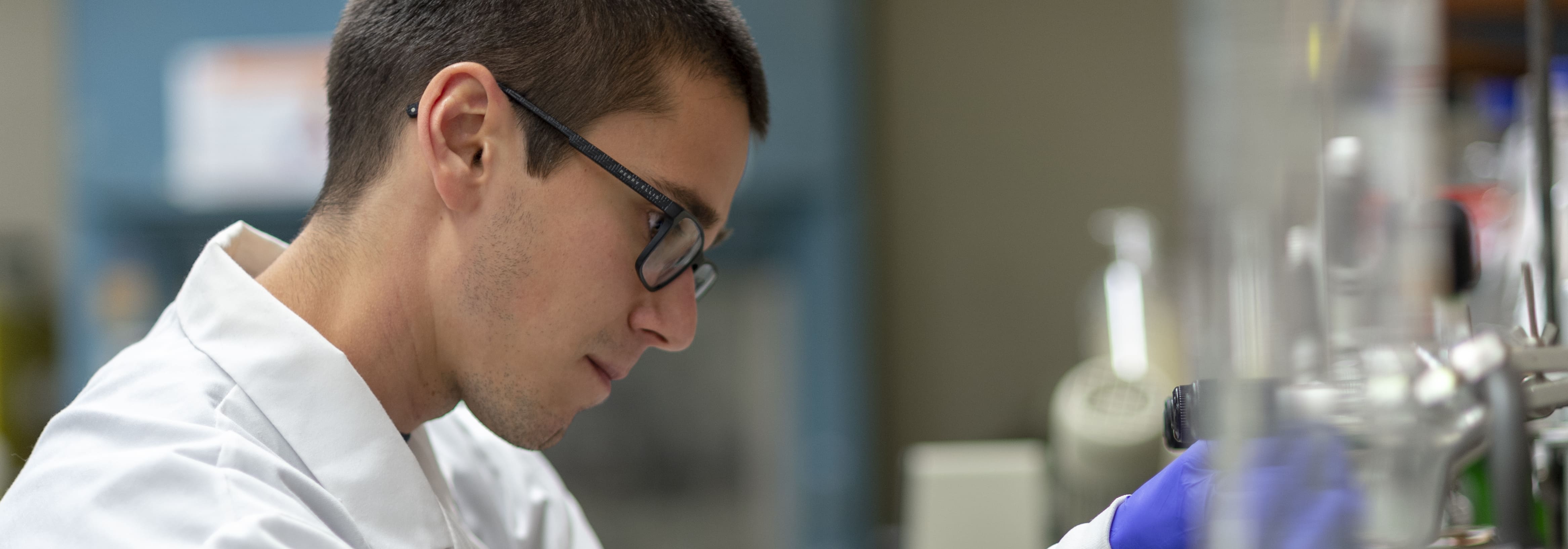 research student working in a lab environment