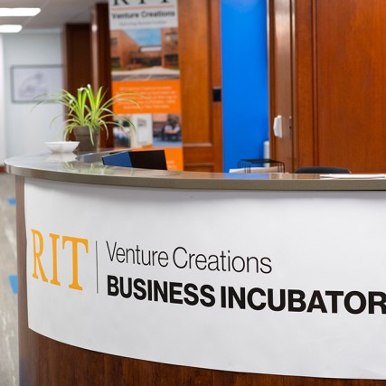 the front desk of RIT Venture Creations Business Incubator.