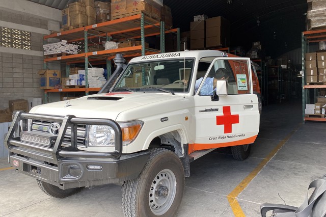 a Toyota Landcruiser retrofitted to serve as an ambulance.