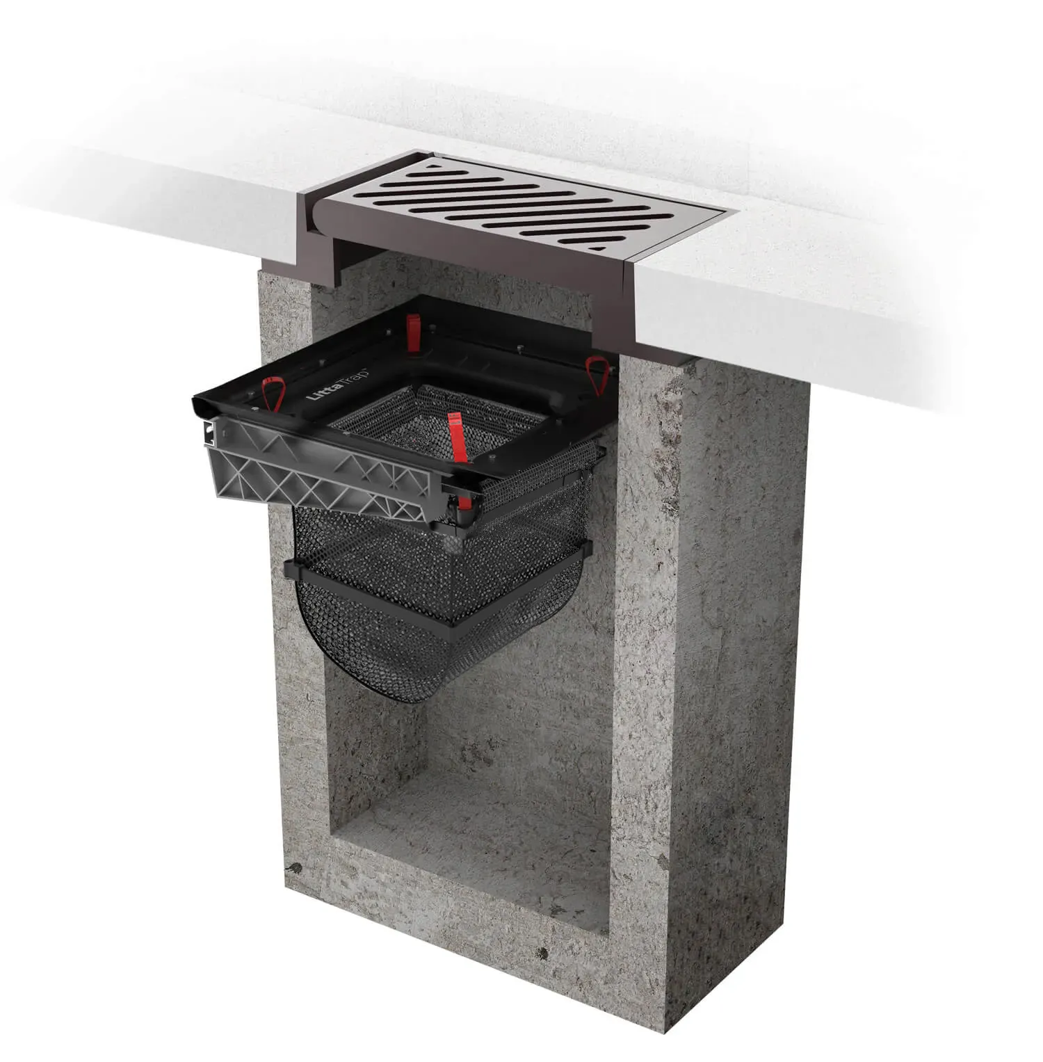 Photo of a LittaTrap device that is used to collect debris