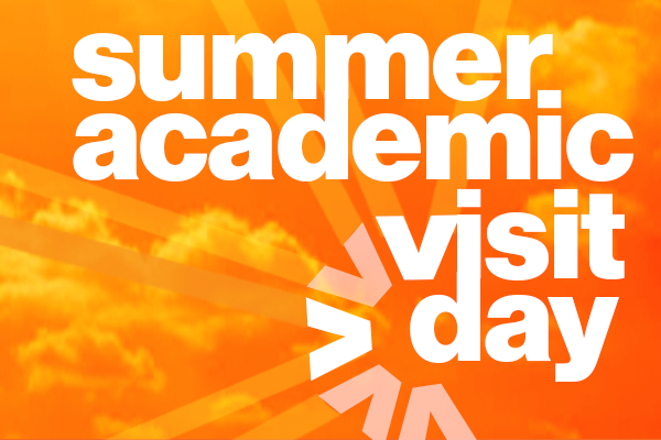 "summer academic visit day" on an orange cloudy background