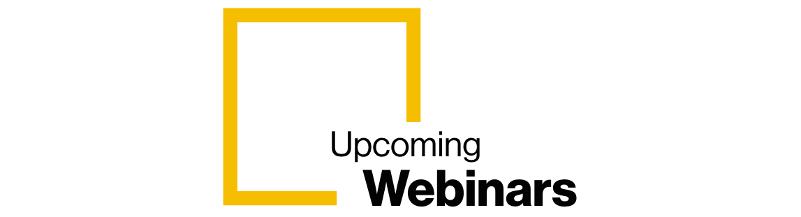 yellow box with "Upcoming Webinars"