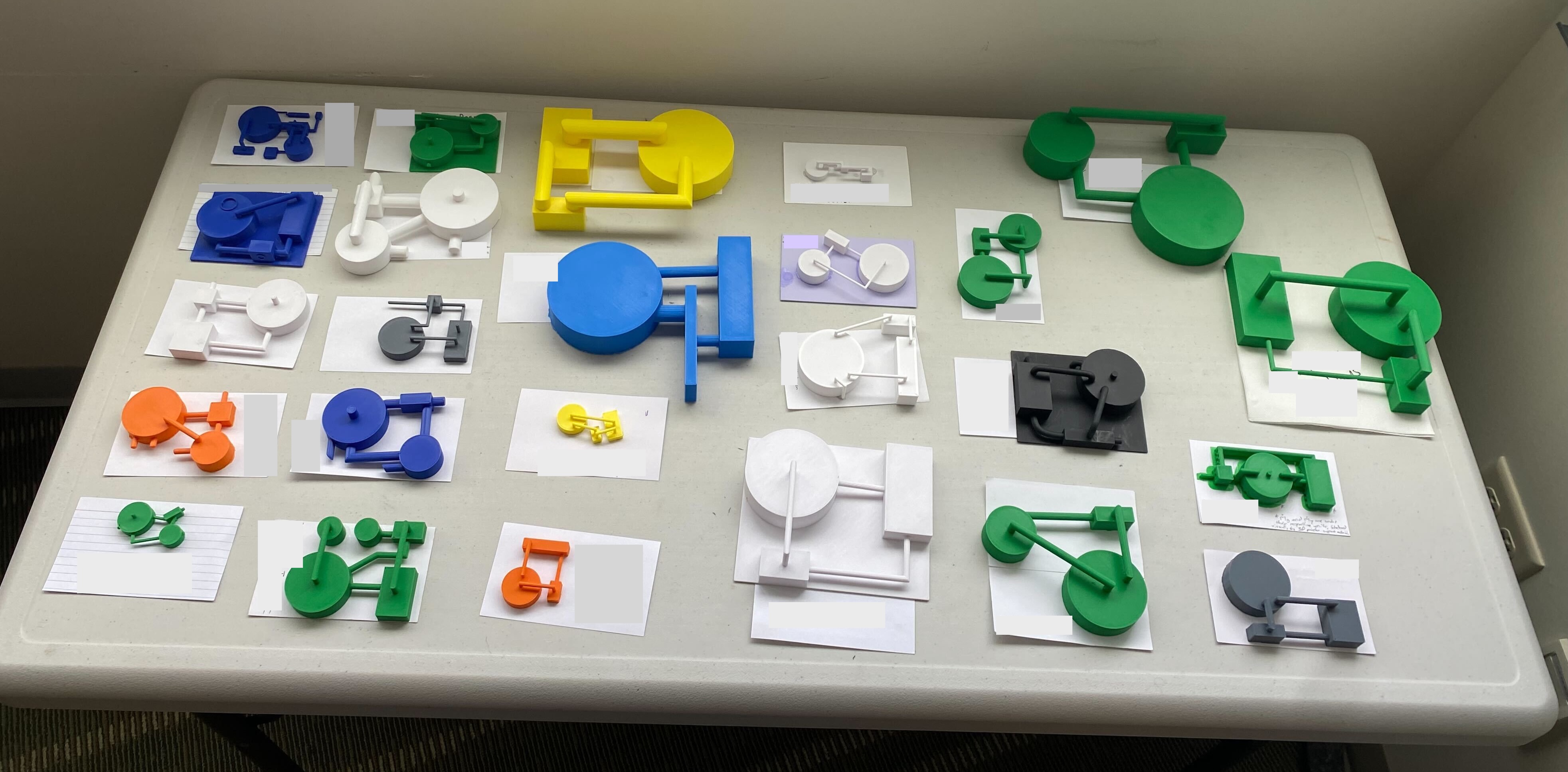 3D printed models on a table