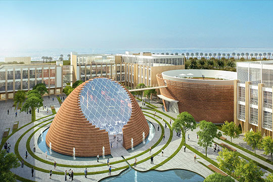 'architectural rendering of dome shaped building in Dubai.'
