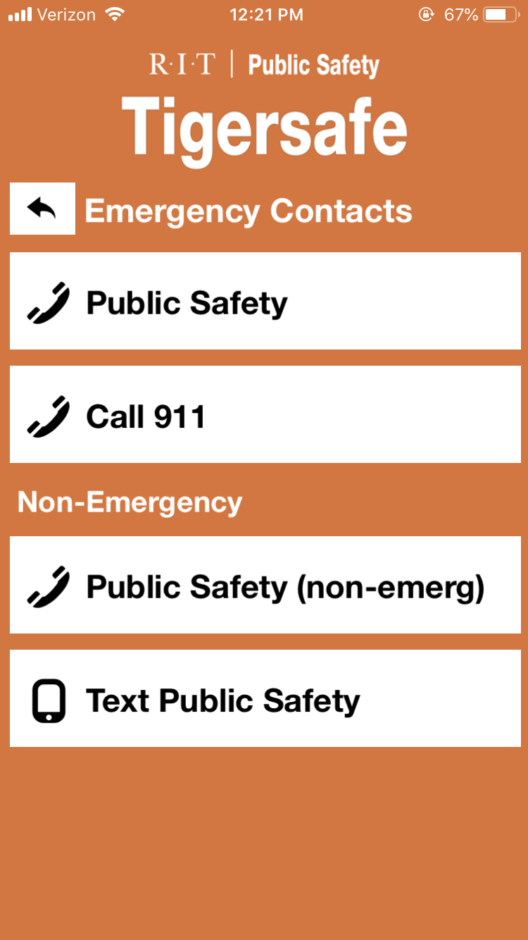 Emergency Contacts app screen