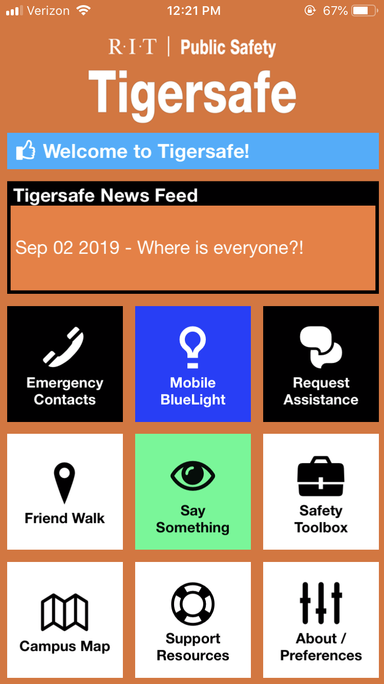 Tiger Safe news feed app screen
