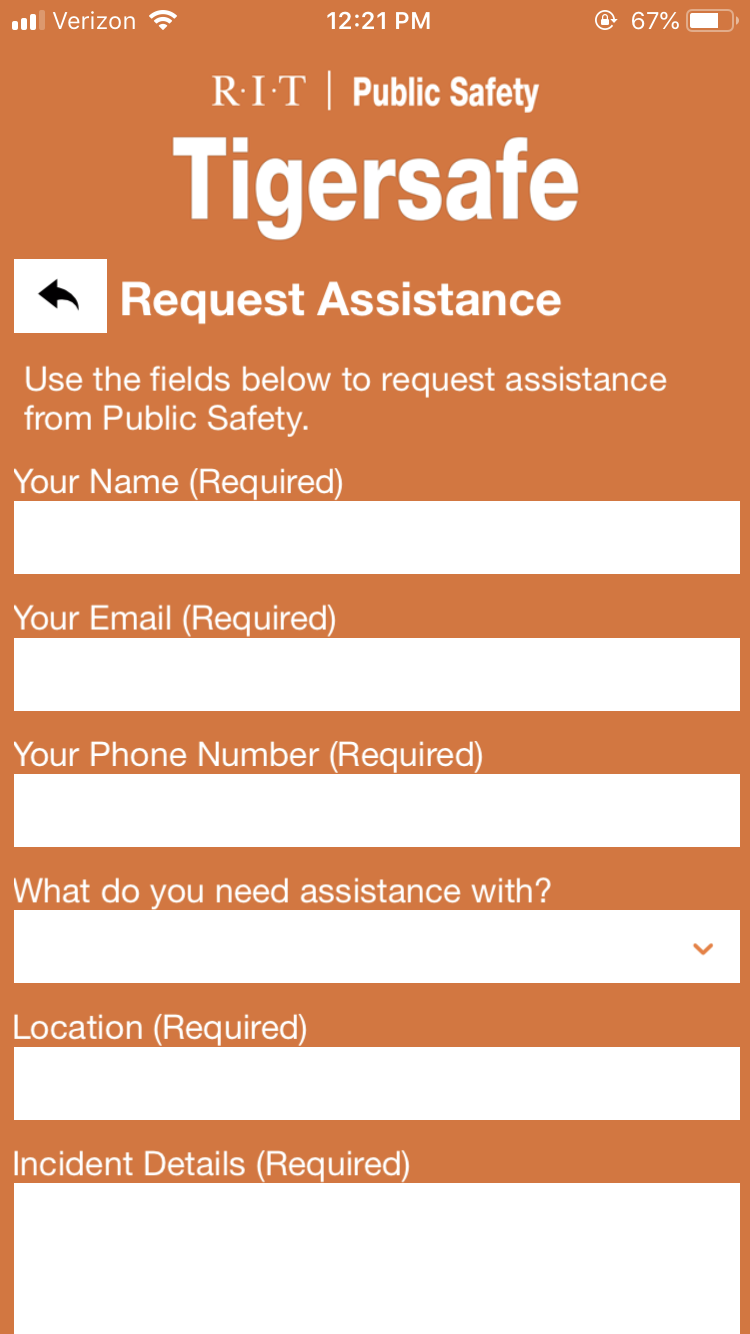 Request Assistance app screen