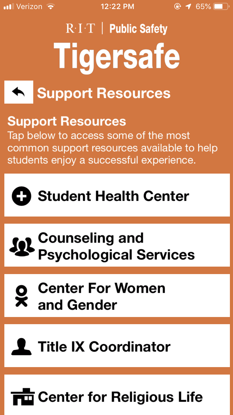 Support Resources app screen