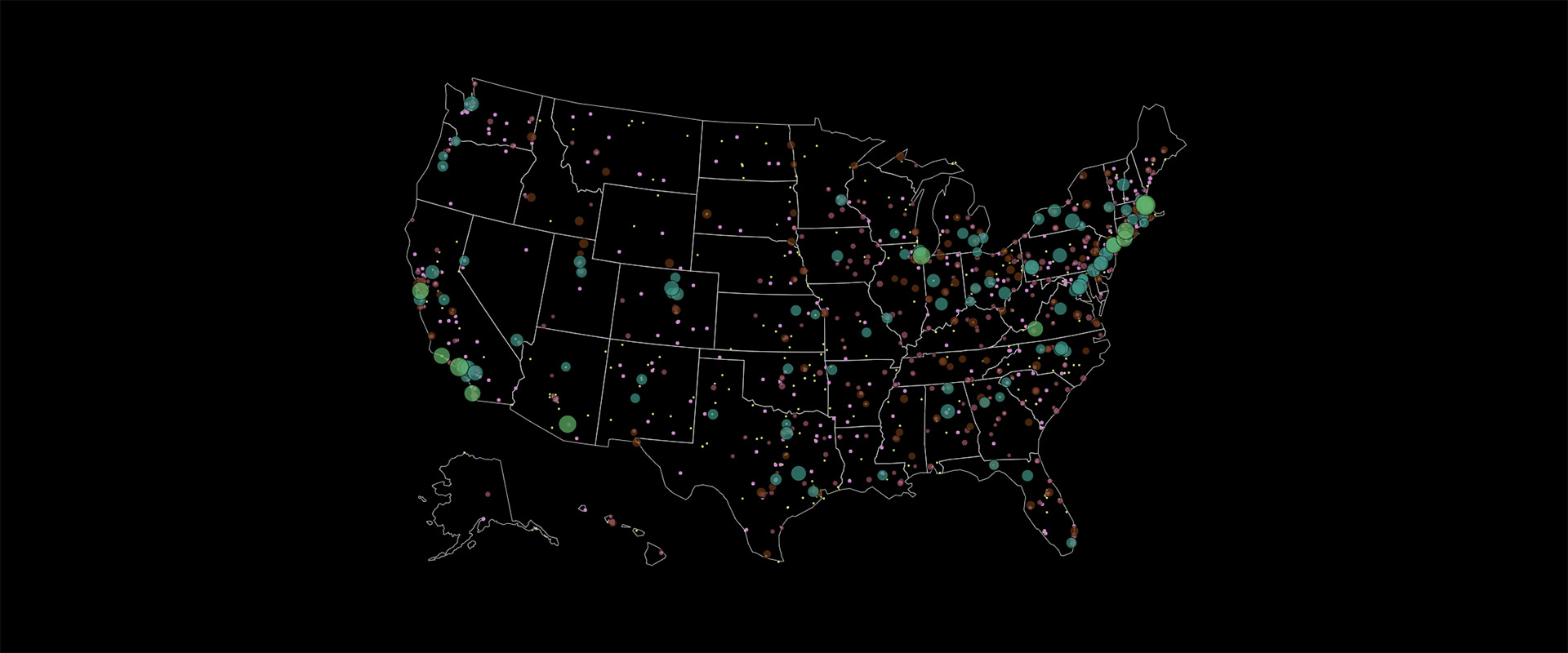 Map of United States showing locations of universities with quantum related coursework.