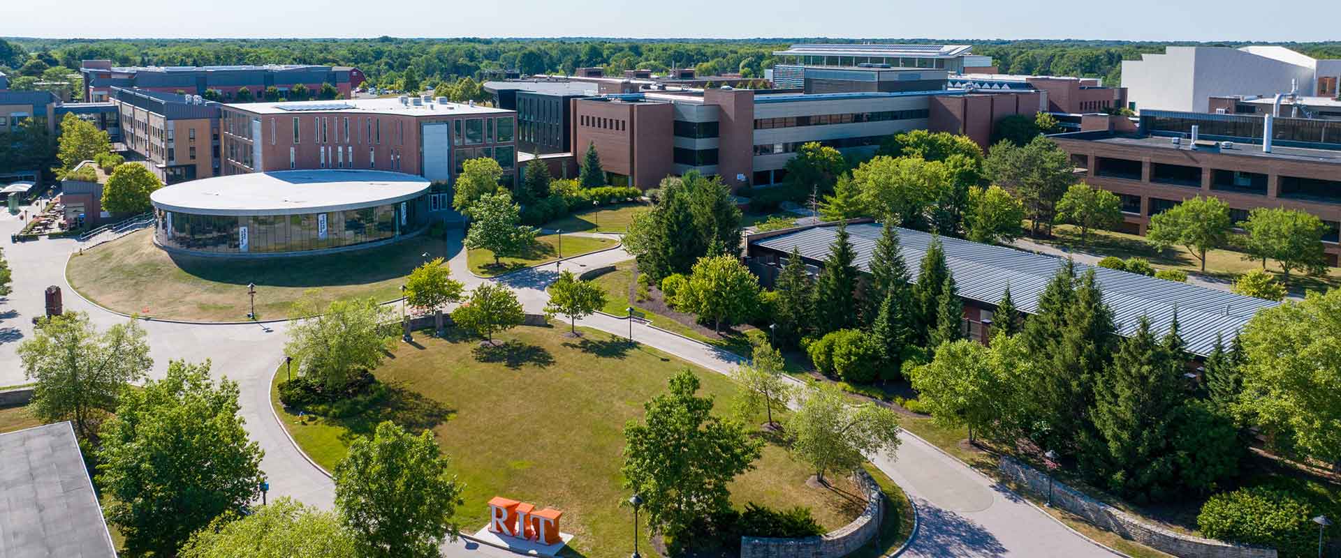 buildings and greenery around the R I T campus.