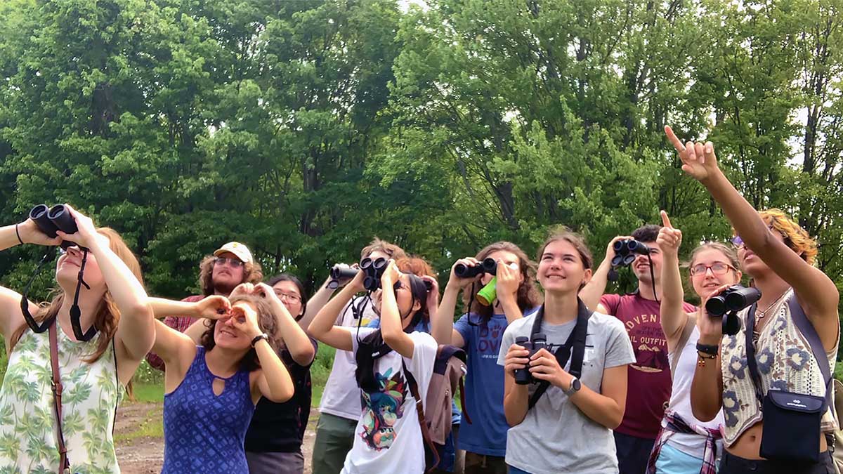students birdwatching