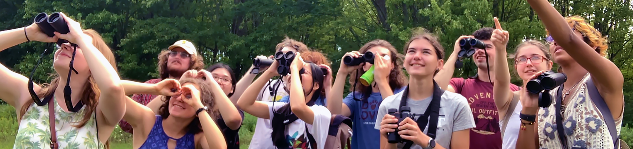 group of students bird watching