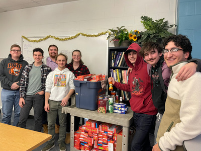 group photo of students during a food drive