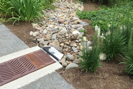 Rock path near a water drain.