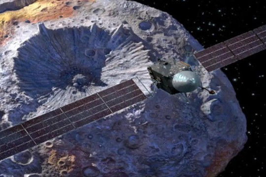 asteriod and satellite in space.