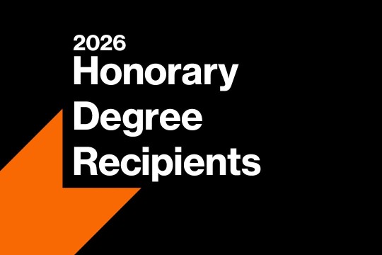 Twenty Twenty Six honorary degree recipients appears in white text on a black background
