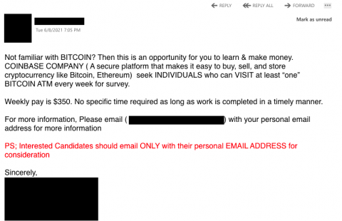 Bitcoin phishing email screenshot