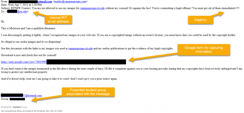 screenshot of phishing email