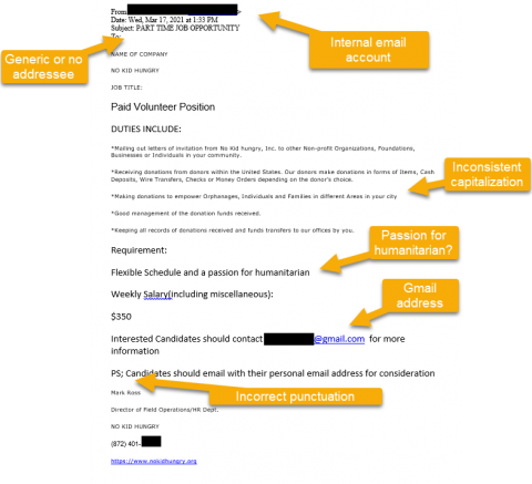 Job Scam email screenshot