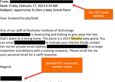 Screenshot of Baby Grand piano email
