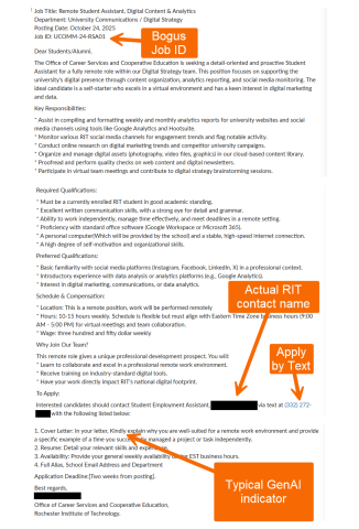 Screenshot of job scam email