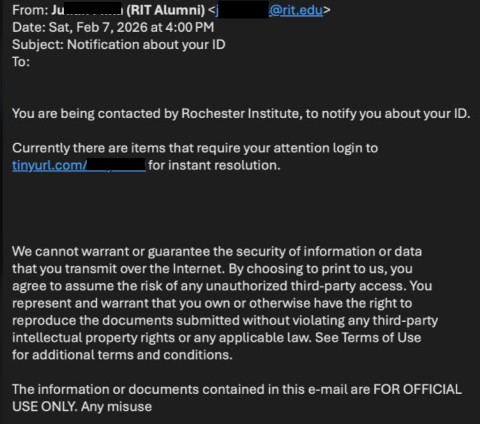 Screenshot of phishing email