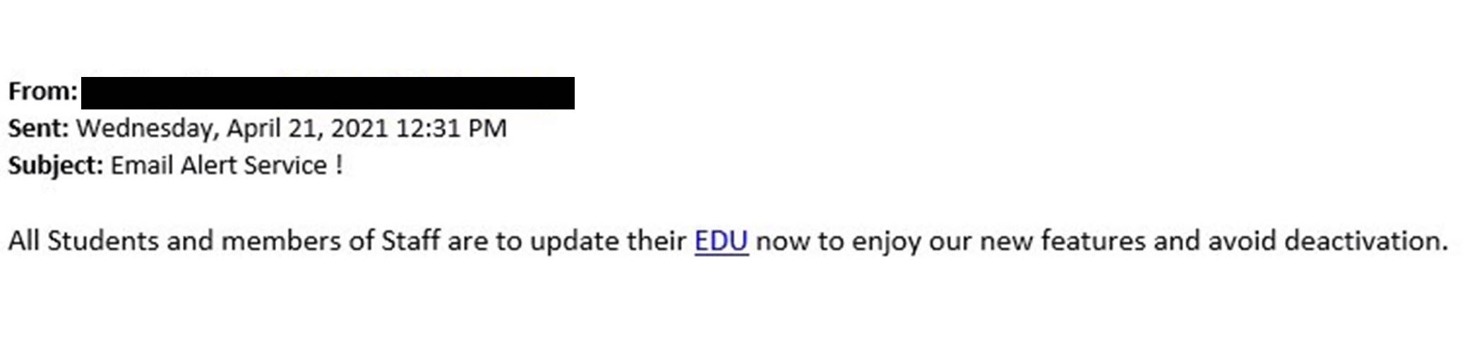 EDU Phishing email screenshot