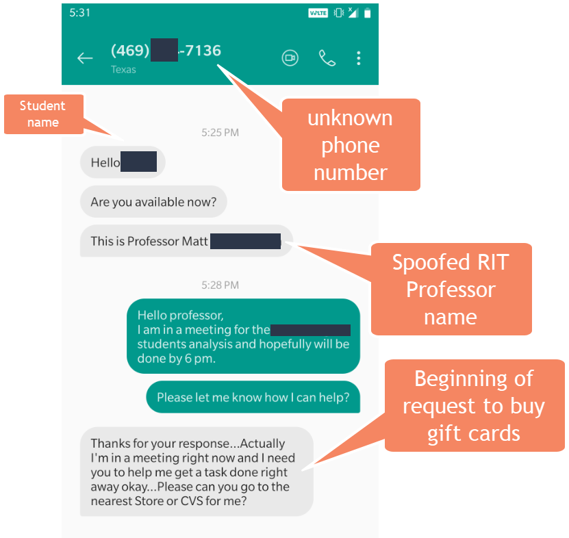 sample SMS phishing message