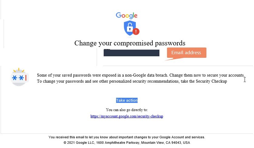 Google Change your compromised passwords notification