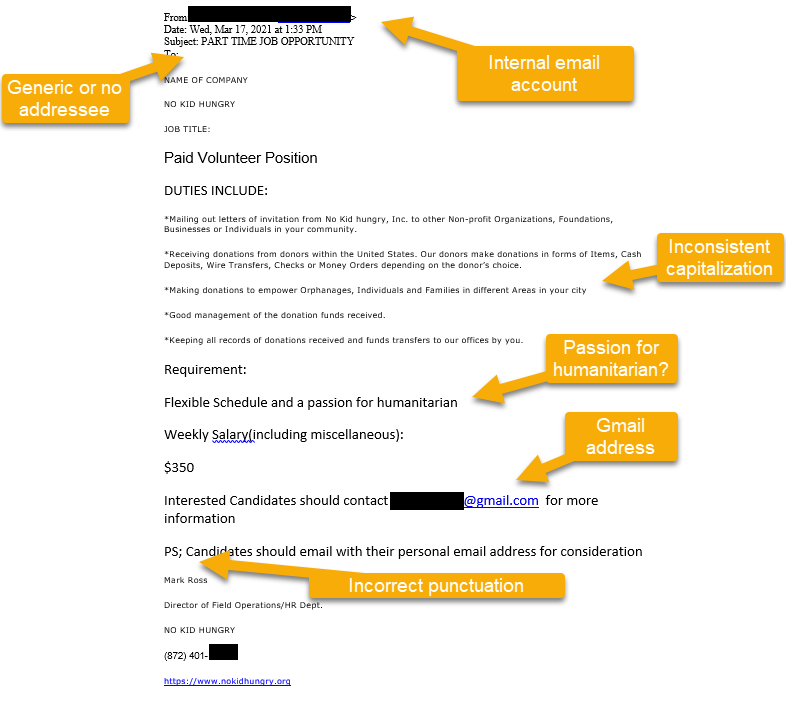 Job Scam email screenshot