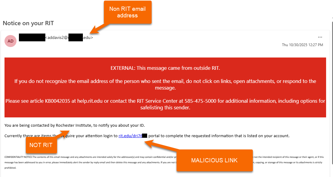 Image of phishing email