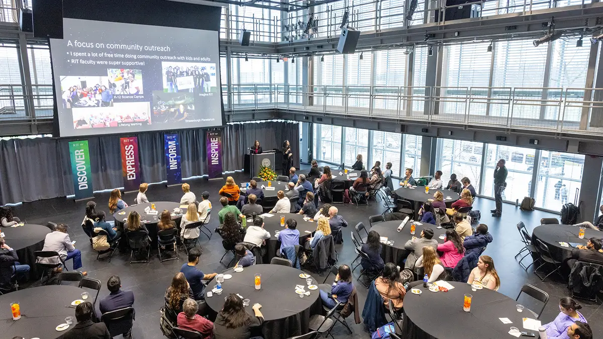 Interior view of an event taking place in the SHED.