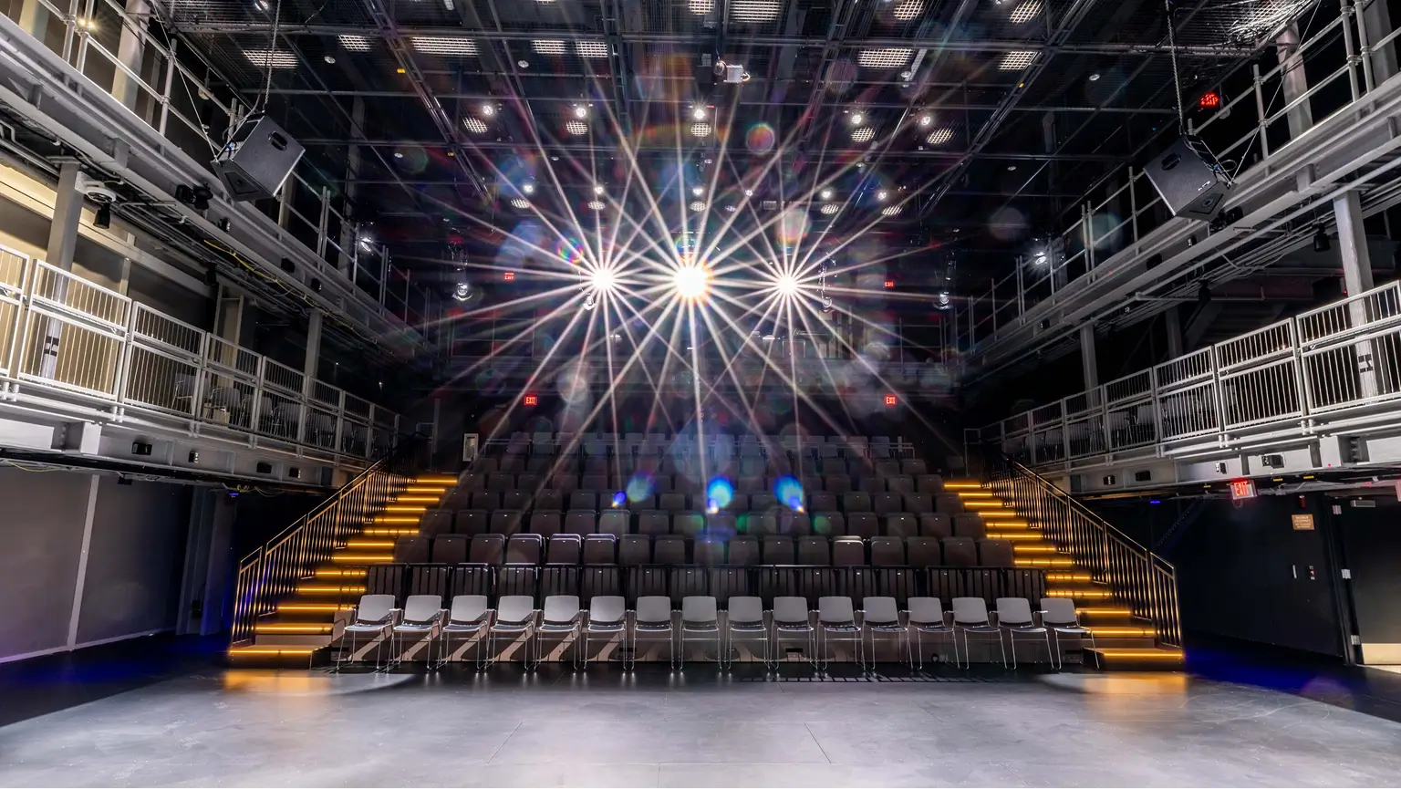 A view of the audience seating taken from the stage of the Glass Box Theater.