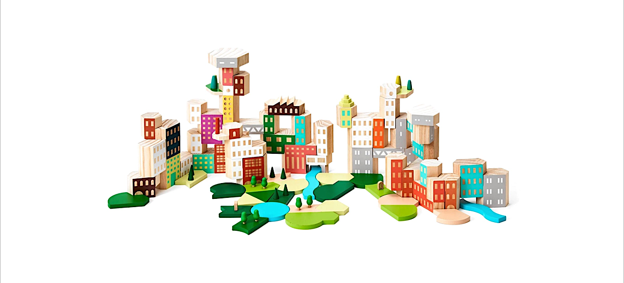 a conglomorate of colorful building blocks that make a city scape