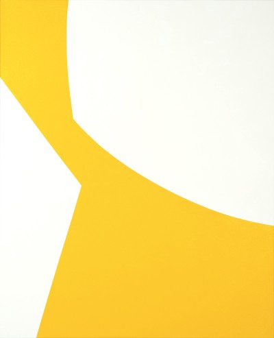 Contemporary Graphic Abstract yellow and white Painting.