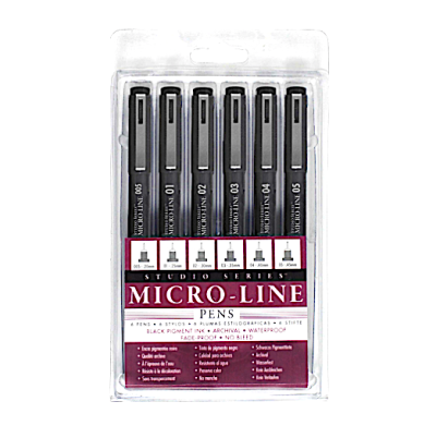 Pack of six Micro-line Pens of various sizes.