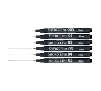 Pack of six Micro-line Pens of various sizes.