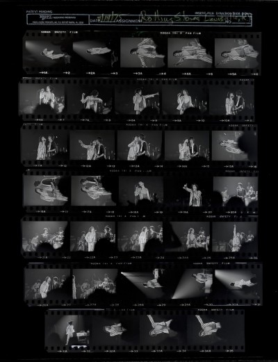 a black and white photographic contact sheet of The Rolling Stones in concert (no 3).
