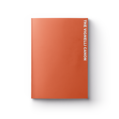 Book cover in signature Vignelli red color with the title 'Vignelli Canon' in white font.