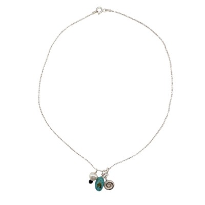 delicate pearl and turquoise charm necklace